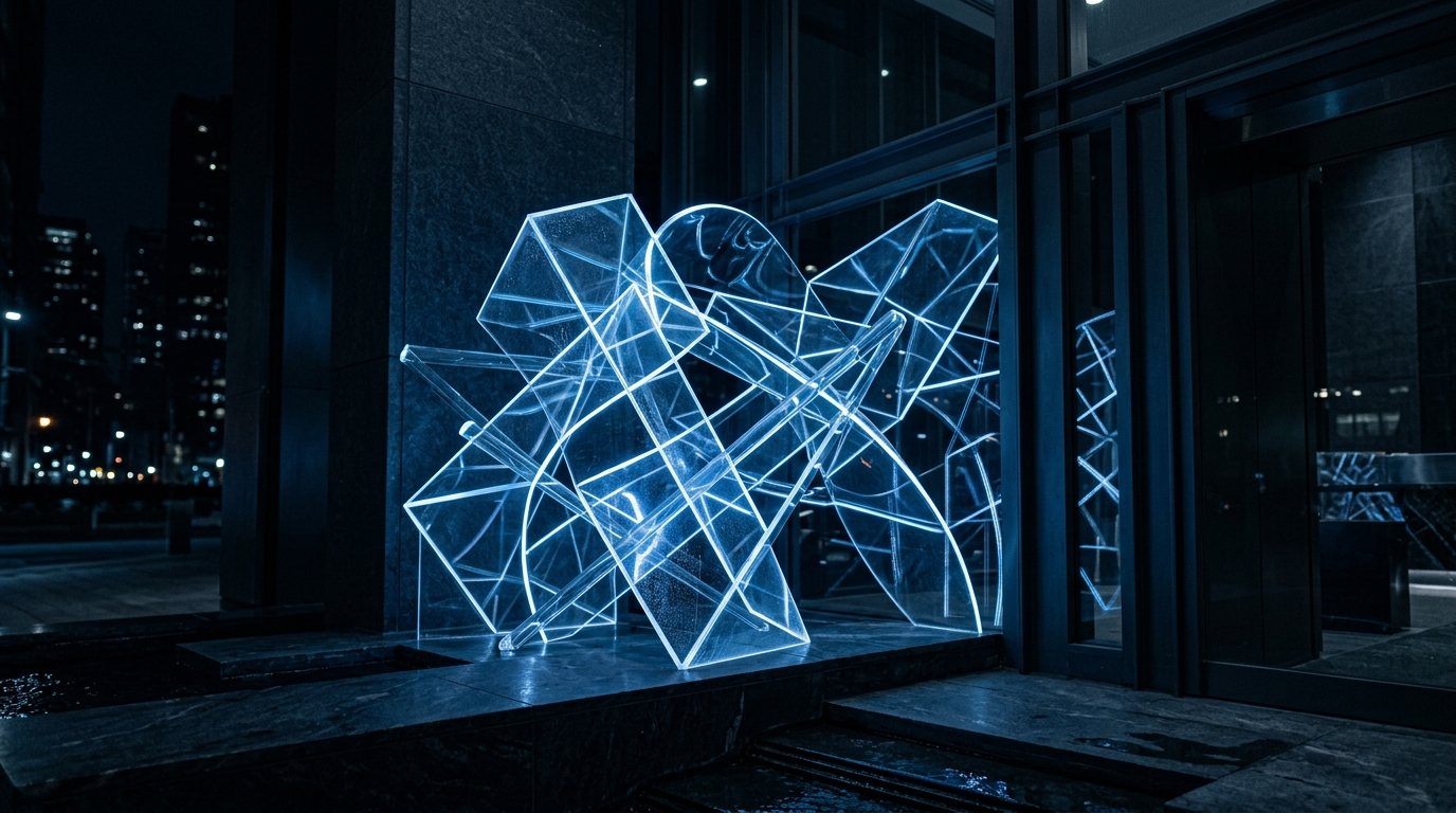 Transparent acrylic structure glowing at night